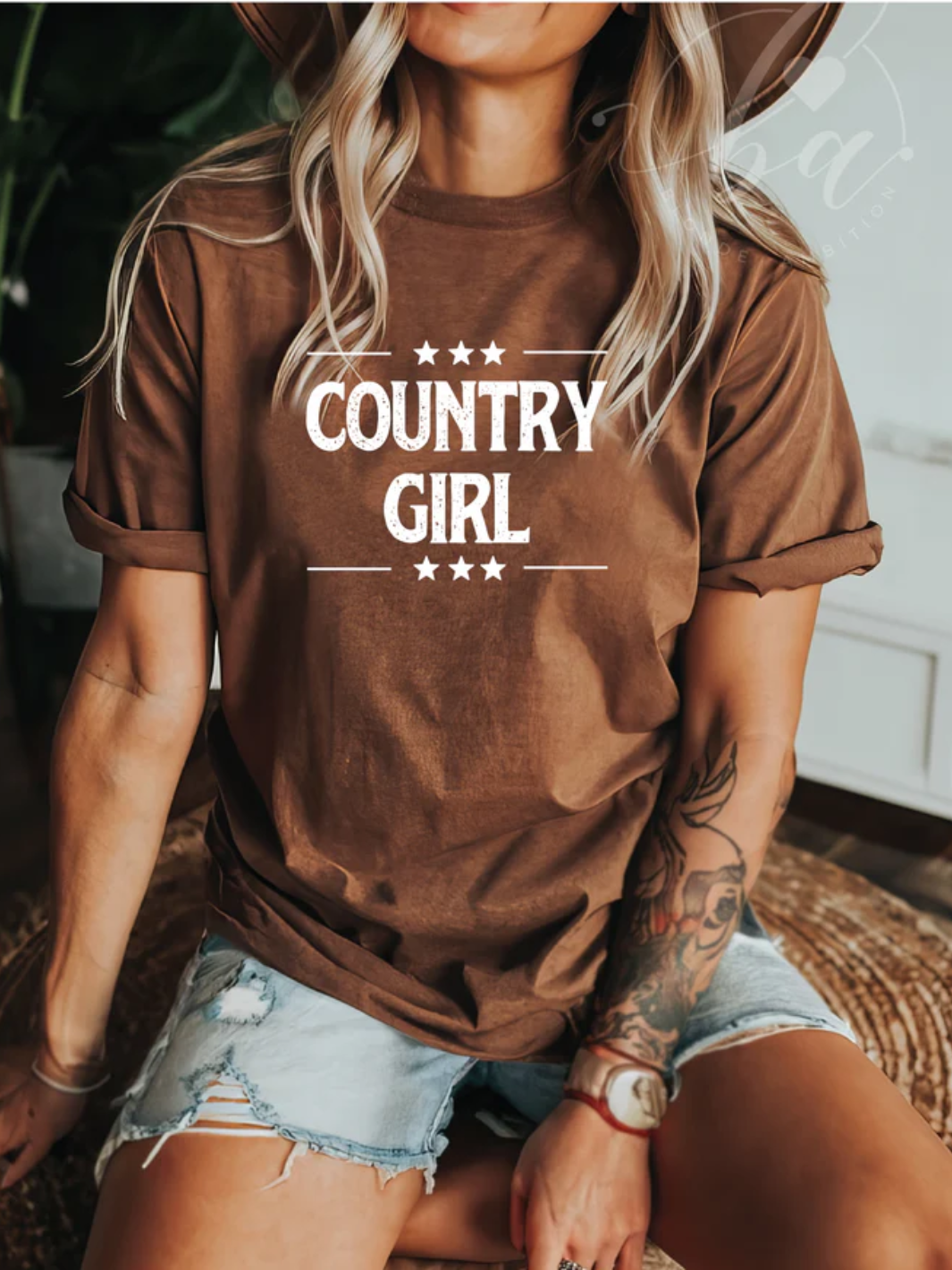 Country Girl Tee | Heather Brown & White Font